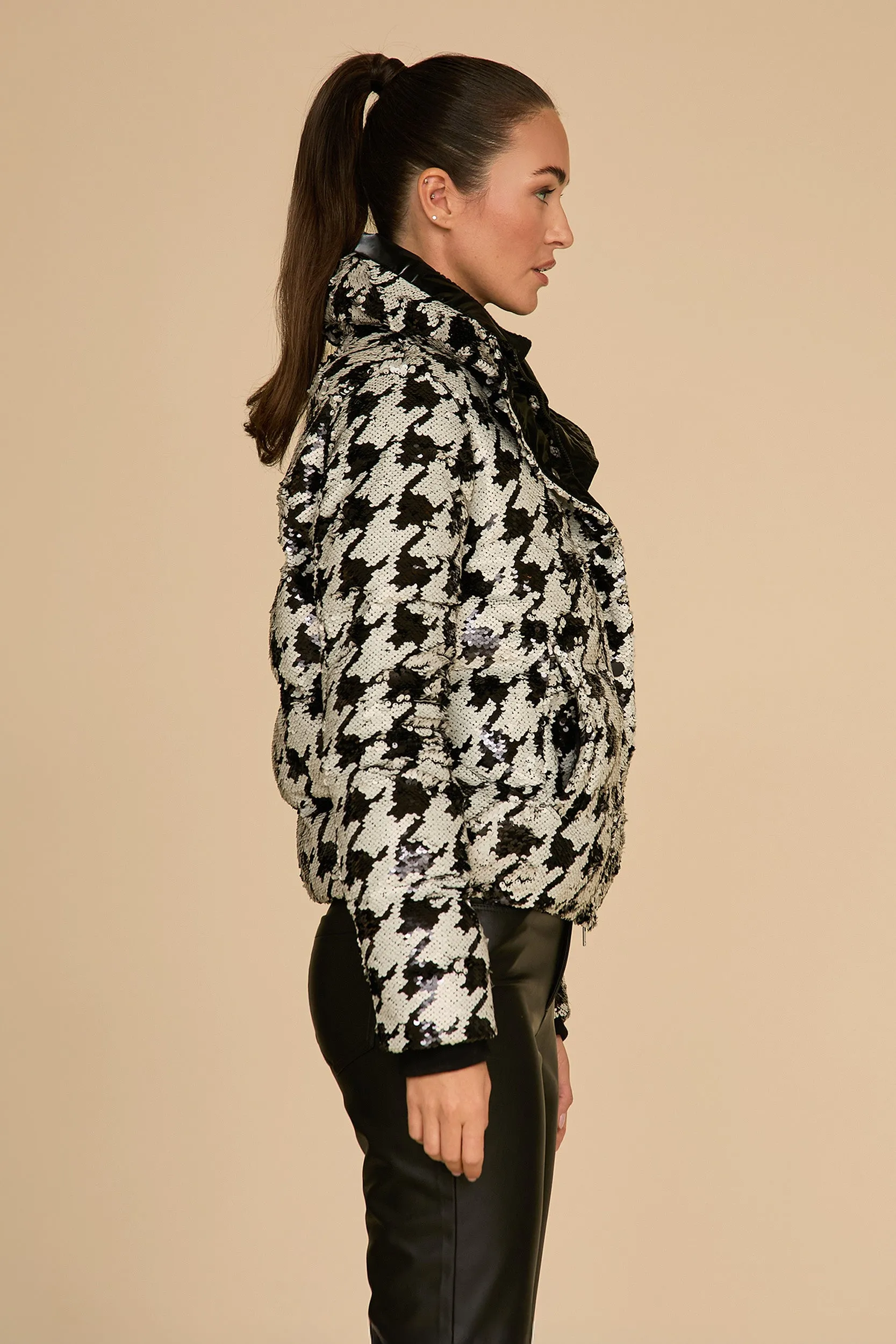 Sequin Puffer Jacket - Houndstooth