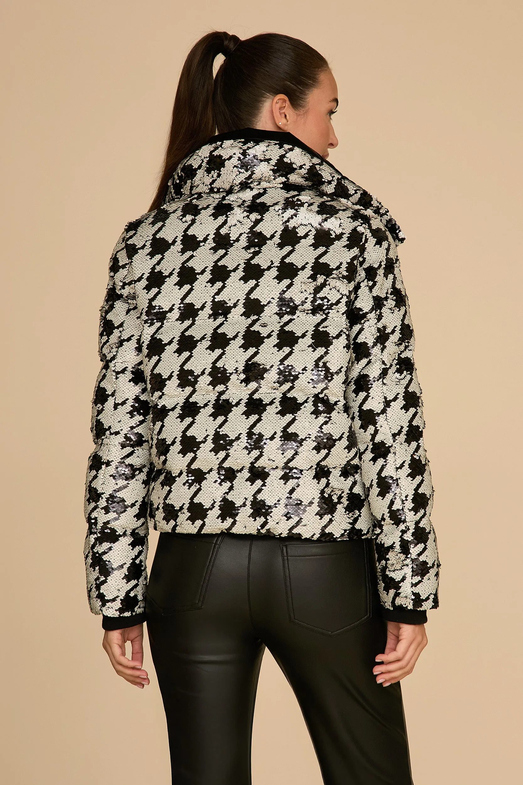 Sequin Puffer Jacket - Houndstooth