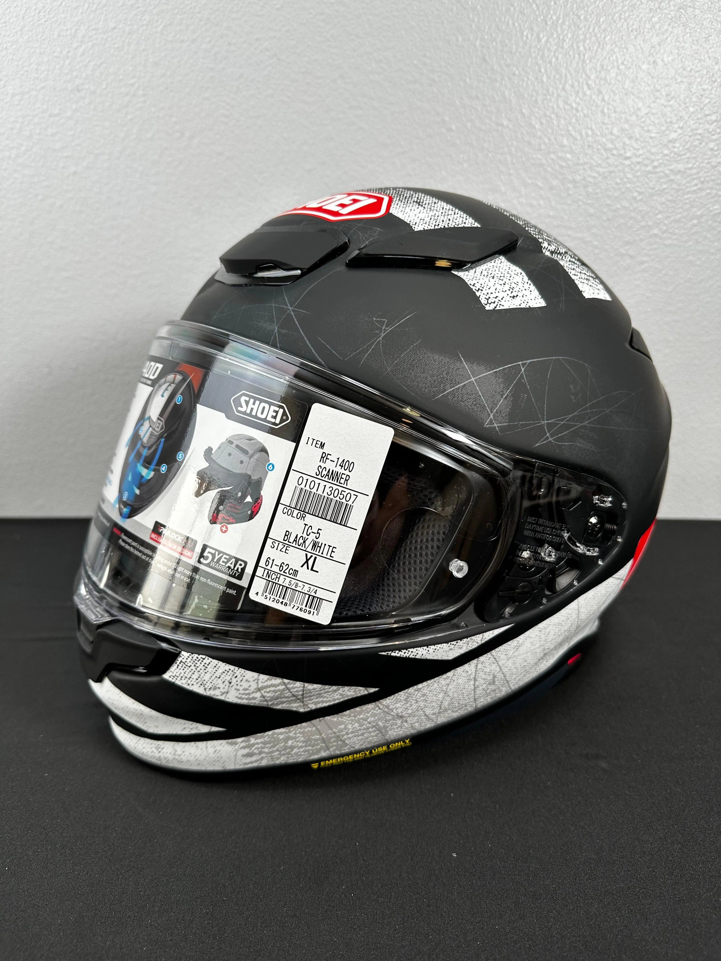 Shoei RF-1400 Scanner Helmet - TC-5 Matte Black/White - Size XL - USED / OPEN BOX