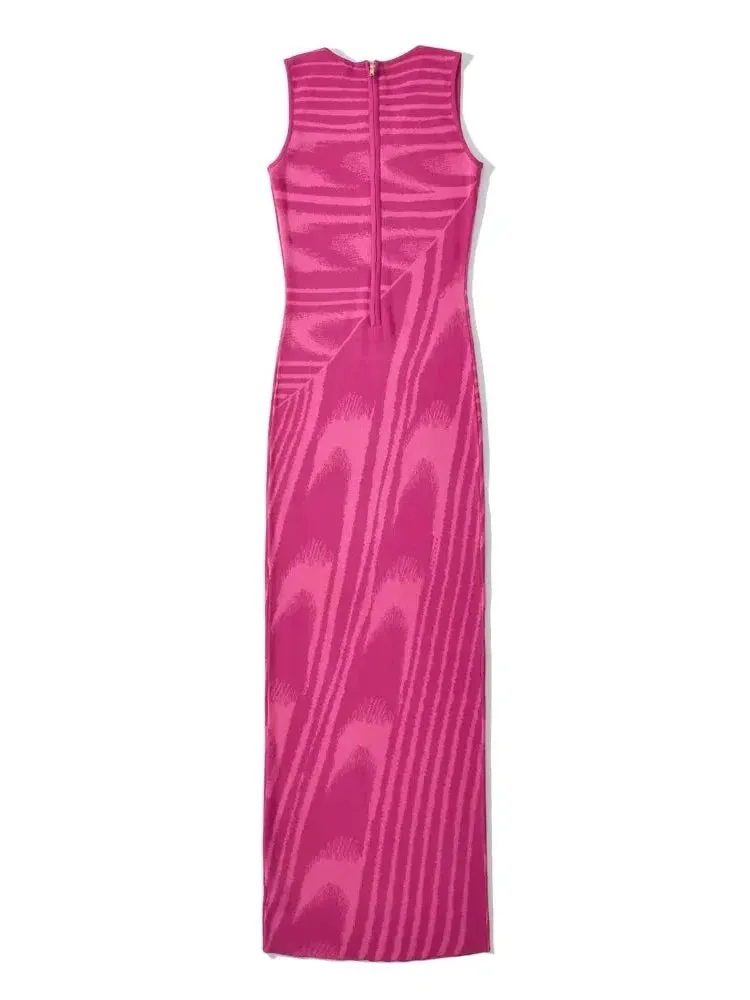 Striped Knitting Chic Dresses For Women Round Neck Sleeveless Off Shoulder High Waist Casual Bodycon Dress Female Fashion