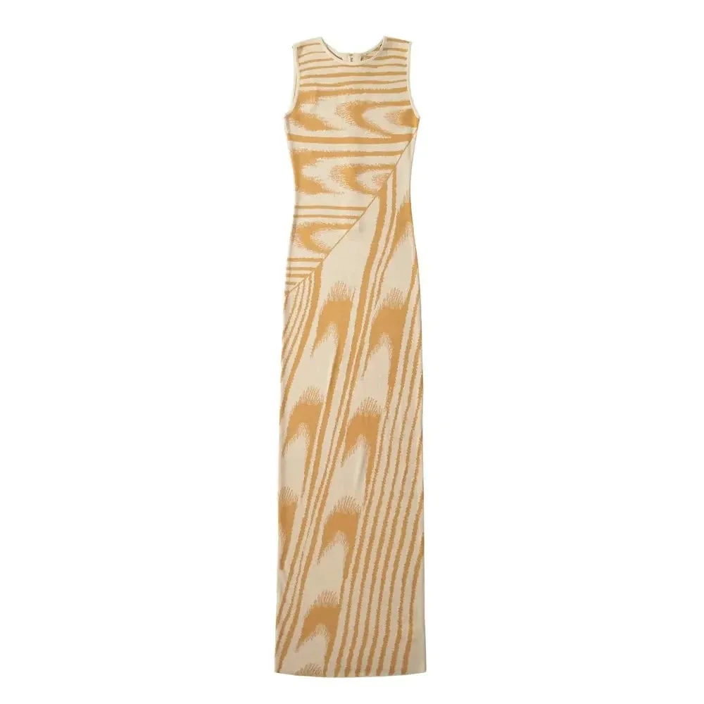 Striped Knitting Chic Dresses For Women Round Neck Sleeveless Off Shoulder High Waist Casual Bodycon Dress Female Fashion