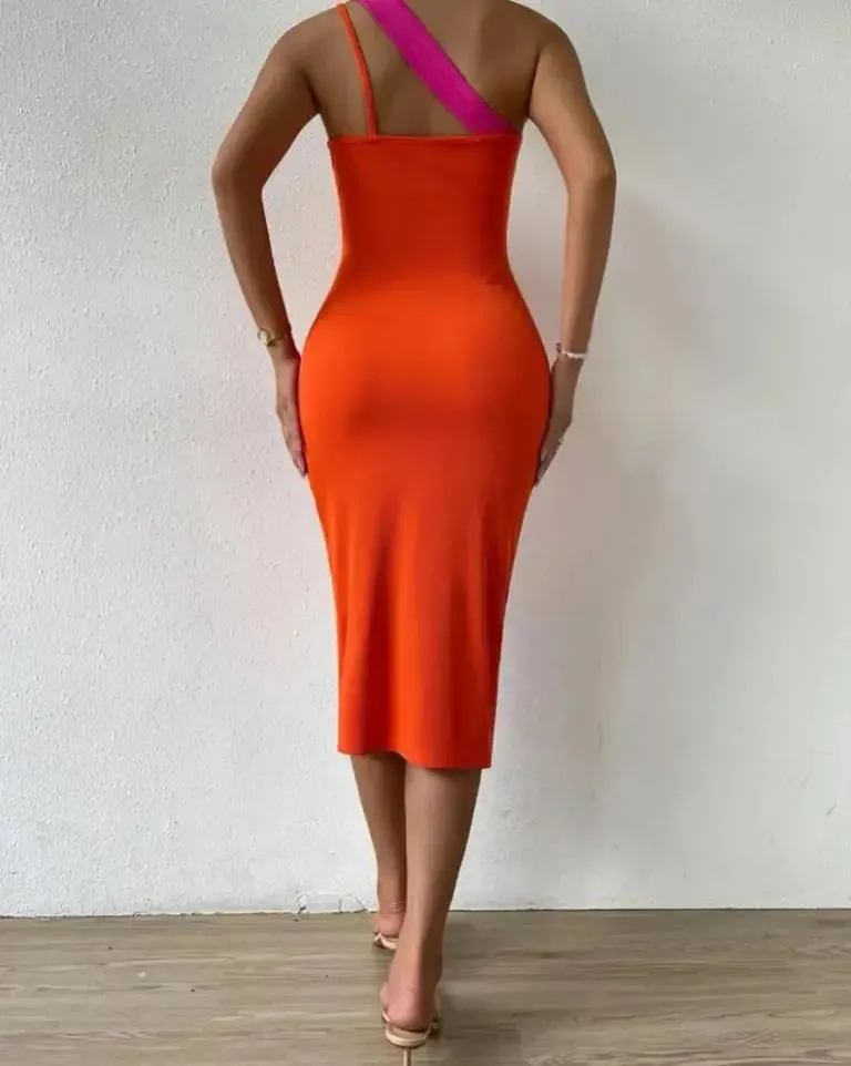 Summer Fashion Patchwork Cutout Slit Dress^