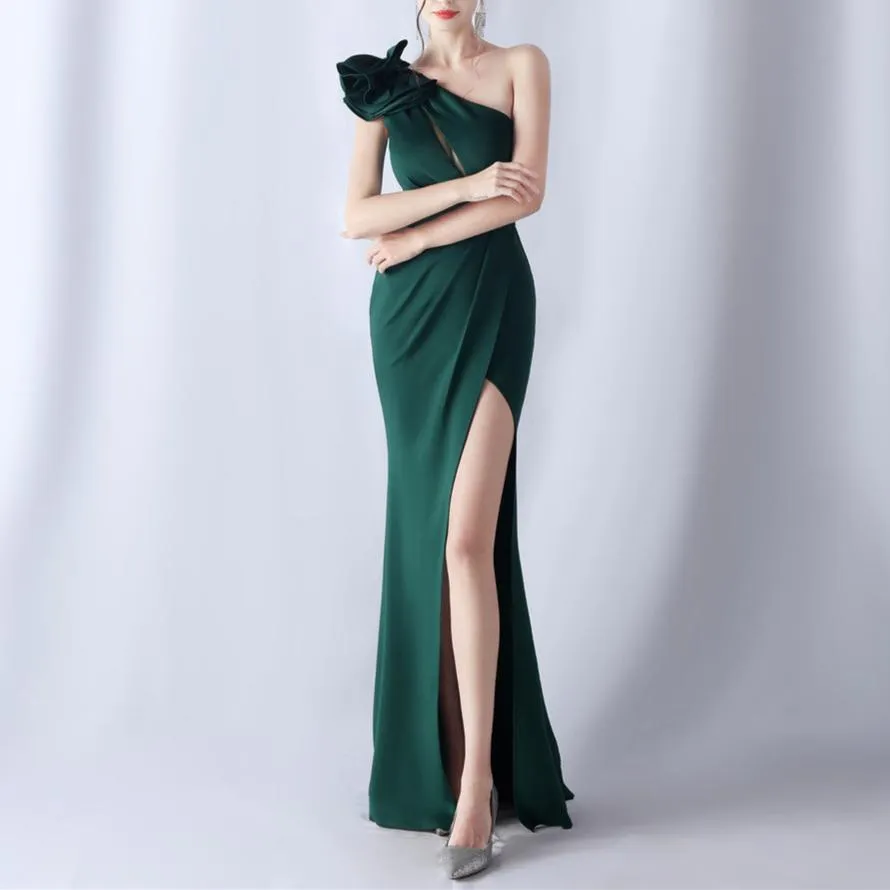 Teddy One Shoulder with Overlap Slit Evening Dress