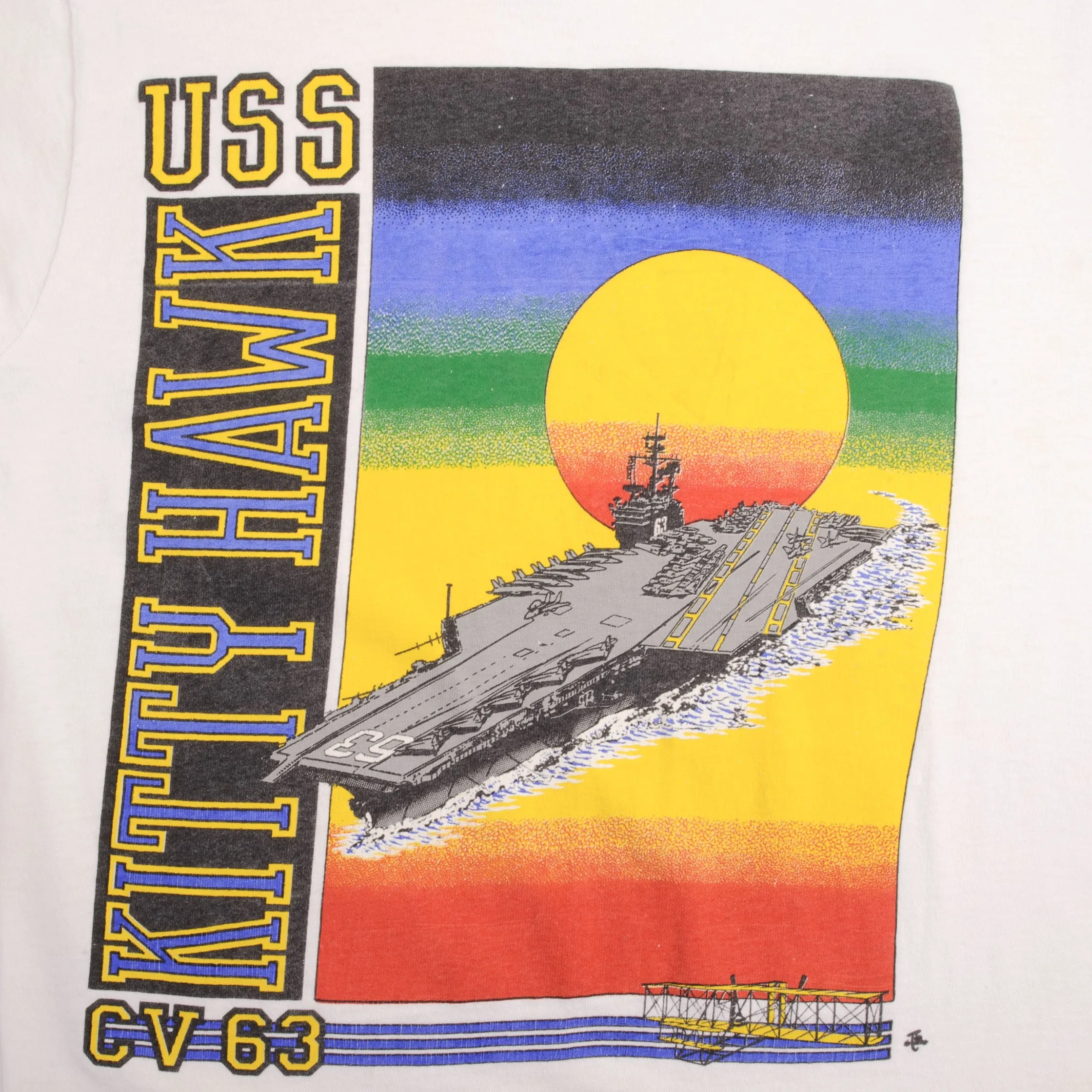 VINTAGE USN NAVY USS CV63 KITTY HAWK 1990S TEE SHIRT SIZE SMALL MADE IN USA
