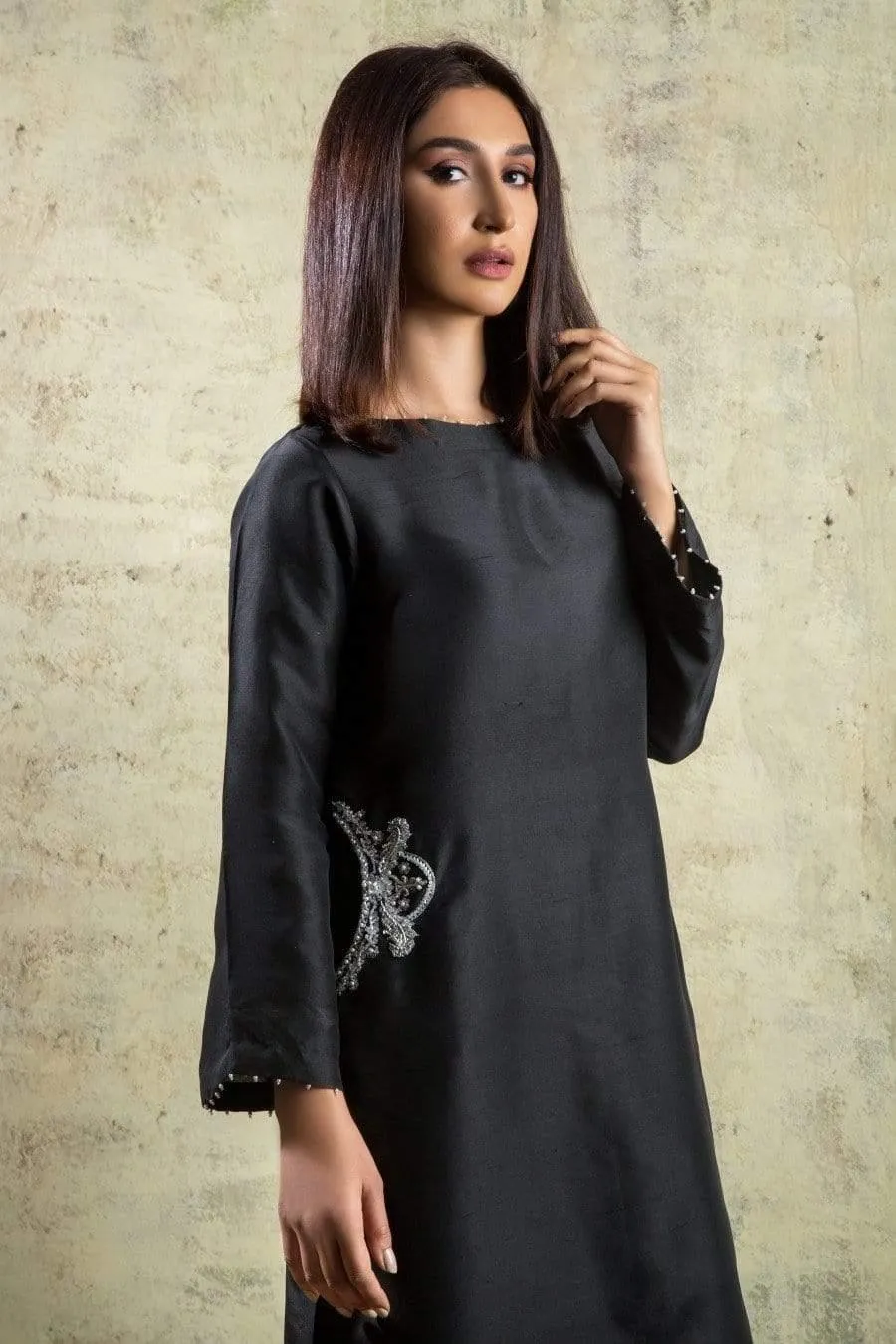 Yasmin Zaman - E-74 - Charcoal Grey - Raw Silk -  3 Piece